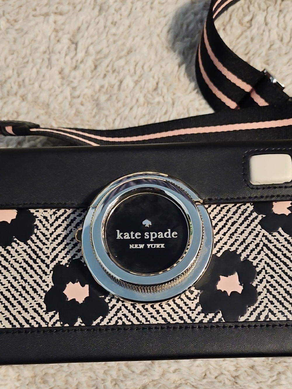 kate spade Black and Pink Floral Strap Crossbody Bag